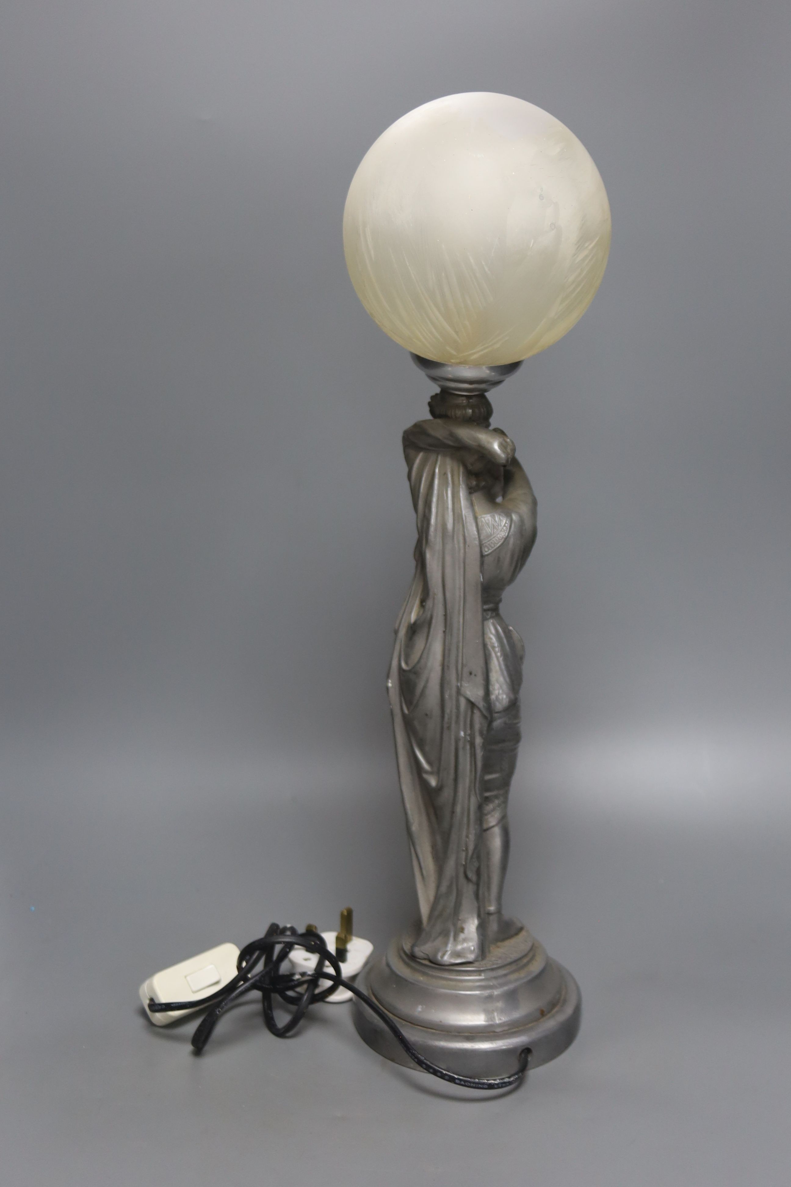 A classical figure Spelter lamp base, height 53cm overall